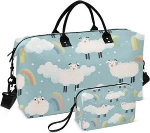 Blue Sheep Cloud Travel Duffel Bag with Toiletry Bag Weekender Bag for Carry on Sports Gym Bag for Weekend Travel Sports