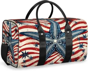 Blue Starfish Travel Duffle Bag for Women Men Gym Duffel Foldable Bag Waterproof Weekender American Flag Duffle Tote