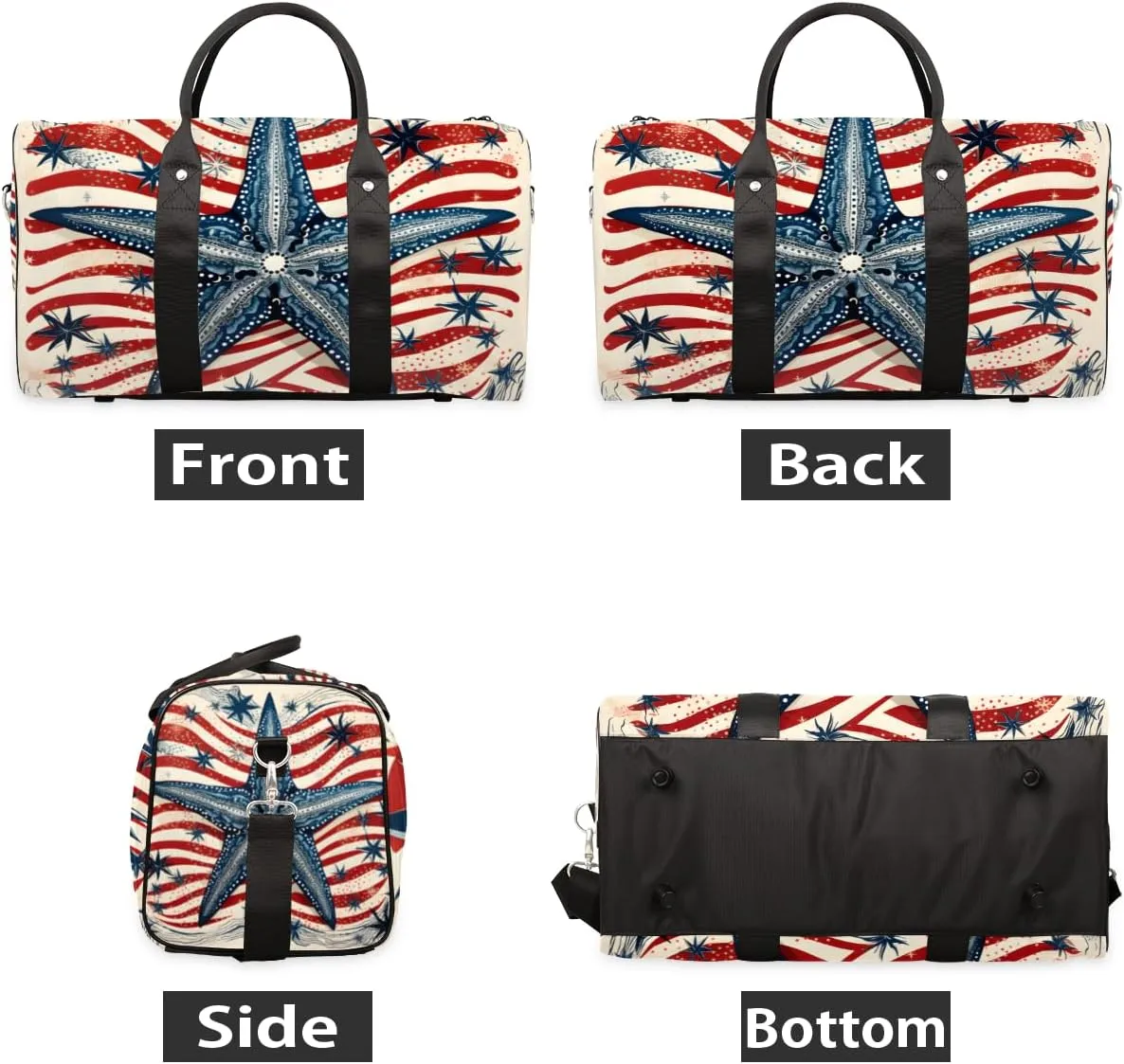 Blue Starfish Travel Duffle Bag for Women Men Gym Duffel Foldable Bag Waterproof Weekender American Flag Duffle Tote