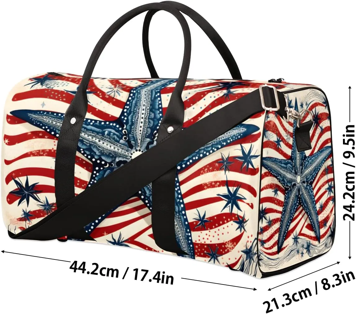 Blue Starfish Travel Duffle Bag for Women Men Gym Duffel Foldable Bag Waterproof Weekender American Flag Duffle Tote