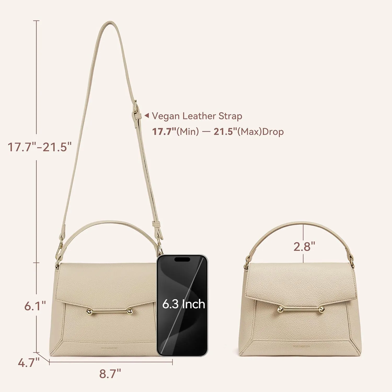 BOSTANTEN Small Crossbody Bags for Women Trendy Top Handle Shoulder Purse Vegan Leather Handbags with Flap