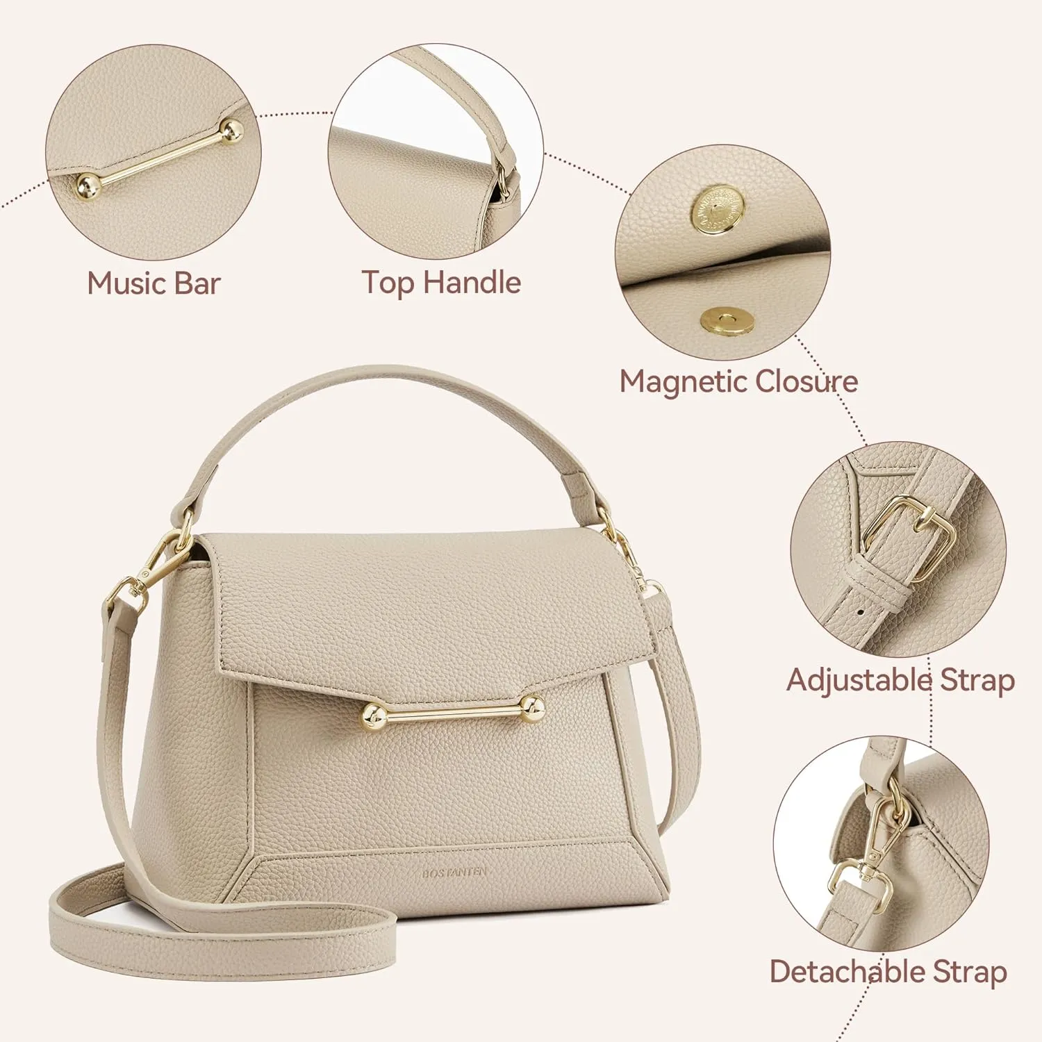 BOSTANTEN Small Crossbody Bags for Women Trendy Top Handle Shoulder Purse Vegan Leather Handbags with Flap