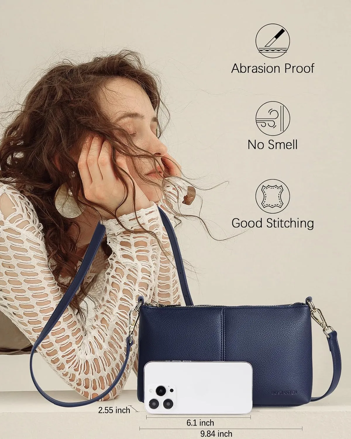BOSTANTEN Small Crossbody Purse Leather Wristlet Purses for Women with Zipper Pocket Casual Clutch Bags