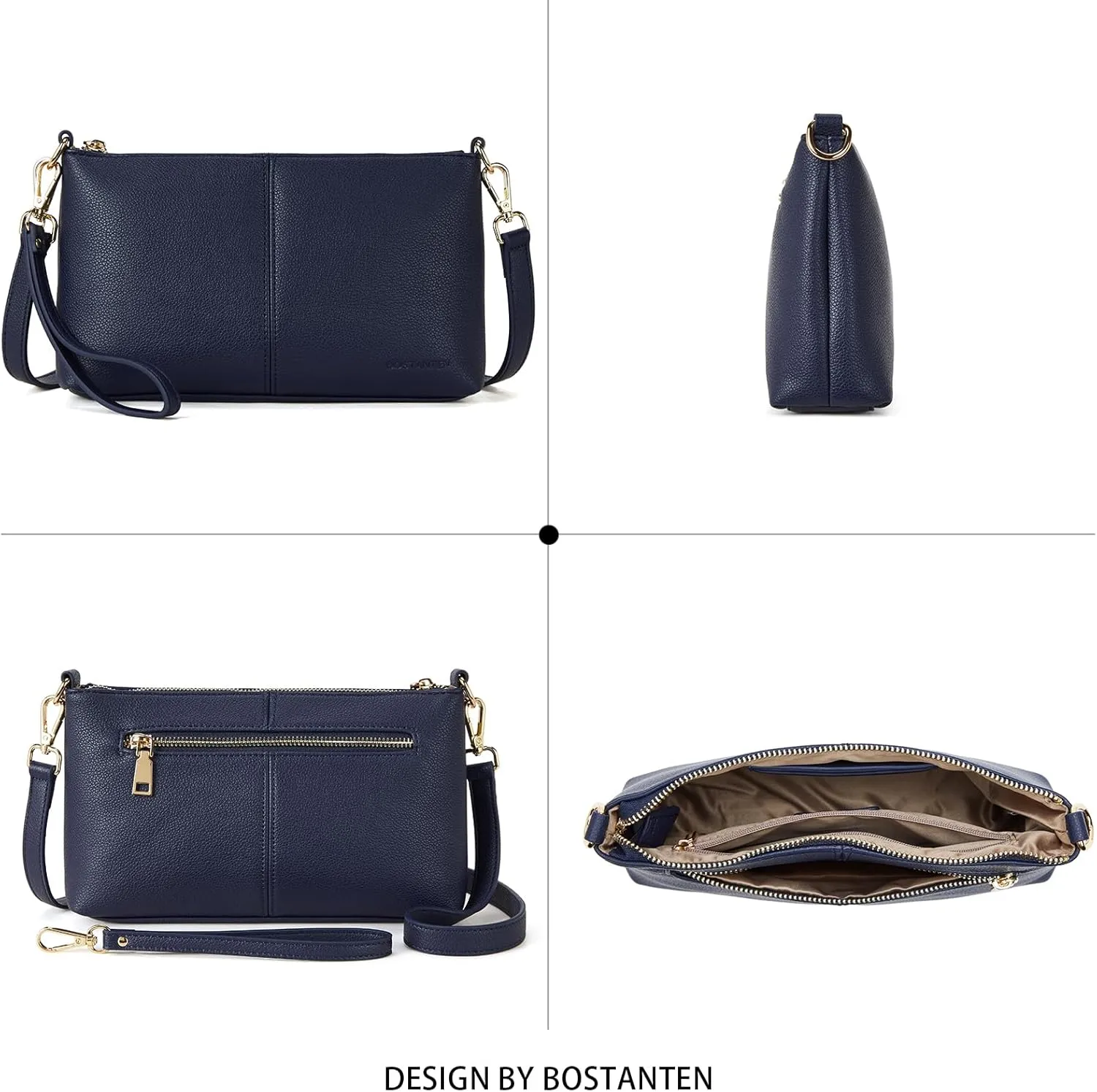 BOSTANTEN Small Crossbody Purse Leather Wristlet Purses for Women with Zipper Pocket Casual Clutch Bags