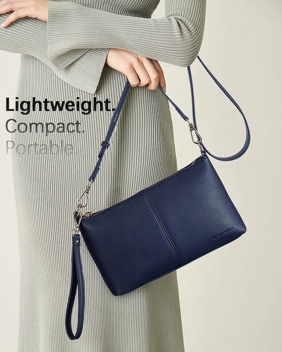 BOSTANTEN Small Crossbody Purse Leather Wristlet Purses for Women with Zipper Pocket Casual Clutch Bags
