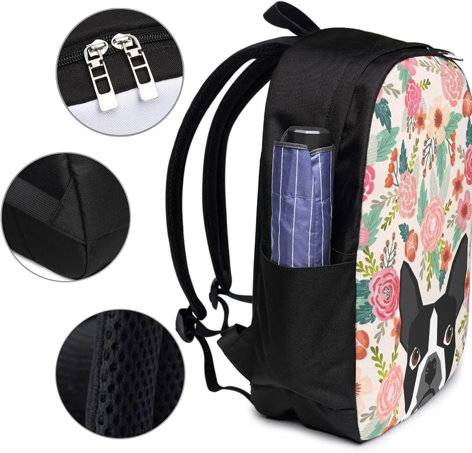 Boston Terrier Dog Backpack, 17 Inch Travel Business Laptop Backpack With USB Port for Women Men