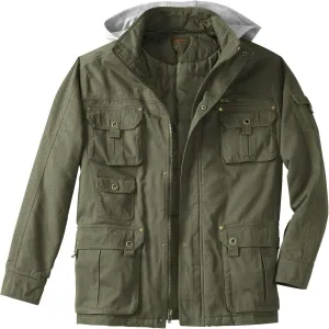 Boulder Creek by Kingsize Men's Big & Tall 9 Pocket Twill Utility Jacket with Removable Hood