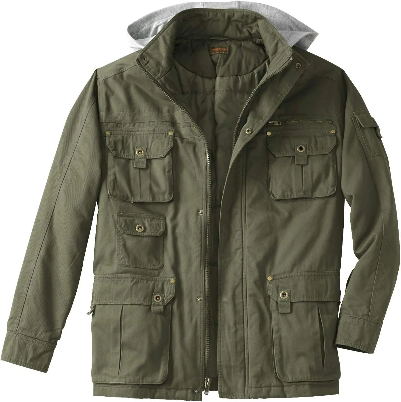 Boulder Creek by Kingsize Men's Big & Tall 9 Pocket Twill Utility Jacket with Removable Hood