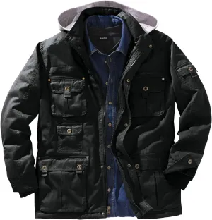Boulder Creek by Kingsize Men's Big & Tall 9 Pocket Twill Utility Jacket with Removable Hood