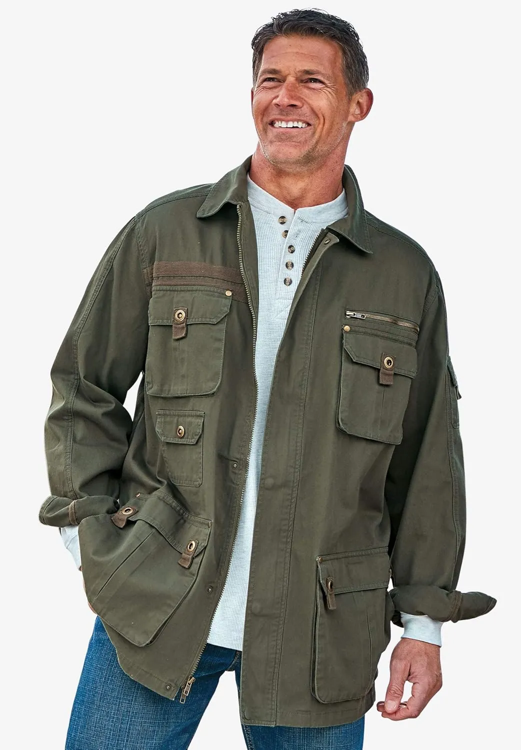Boulder Creek by KingSize Men's Big & Tall 9 Pocket Twill Utility Jacket