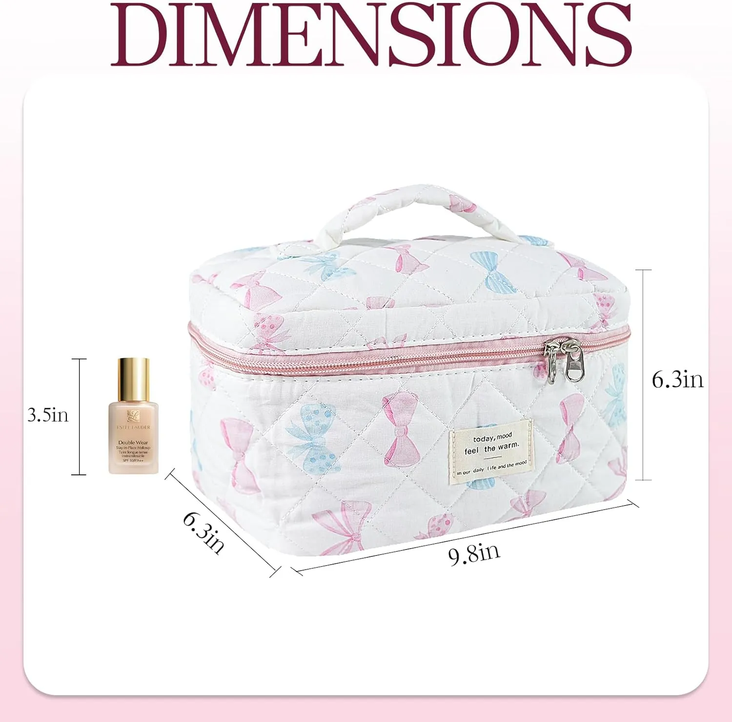 Bow Makeup Bag Organizer, Travel Makeup Bags for Women, Quilted Cosmetic Bag for Women, Large Travel Toiletry Bag, Cute Makeup Bags for Teen Girls, Cute Toiletry Bag Organizer