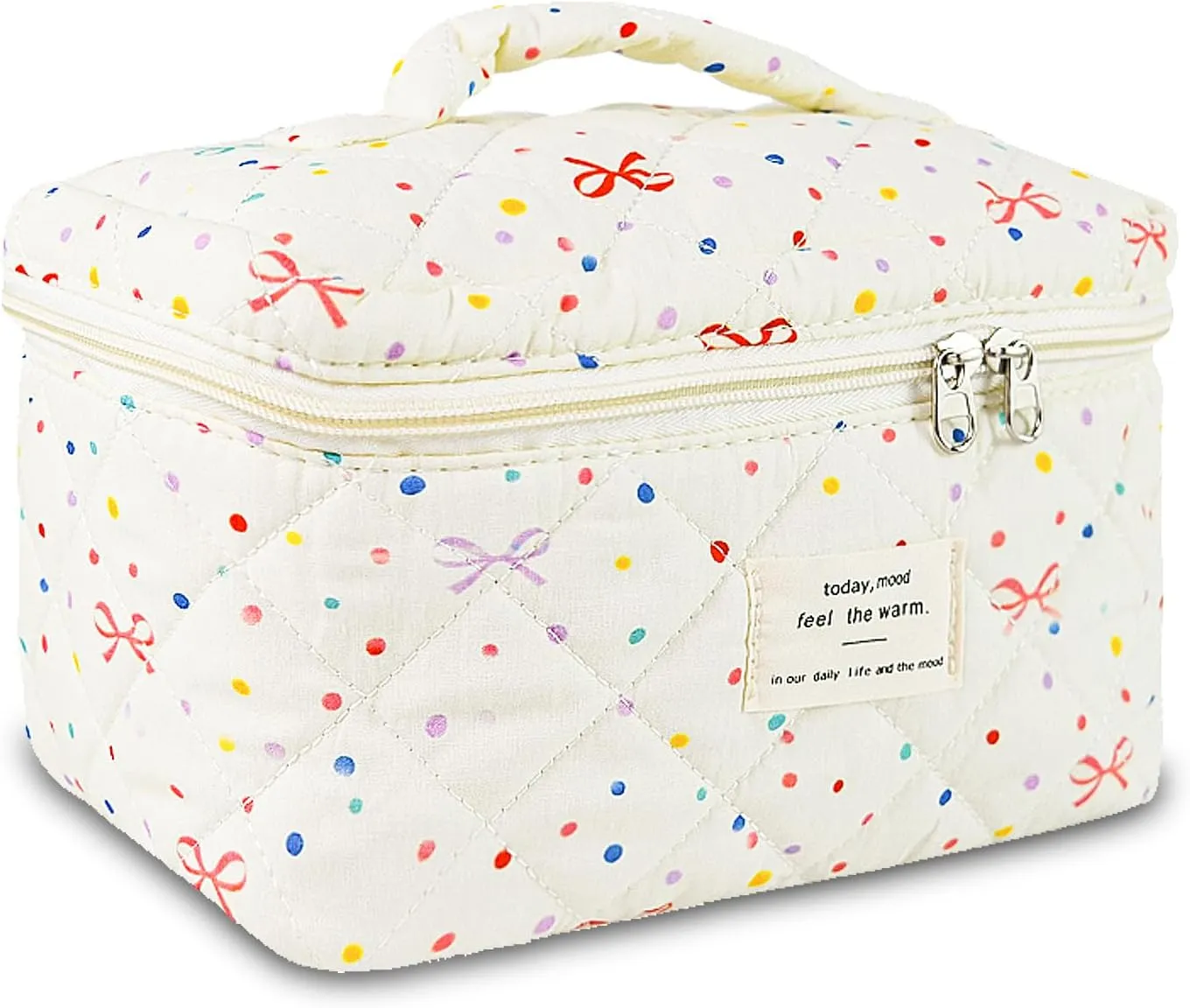 Bow Makeup Bag Organizer, Travel Makeup Bags for Women, Quilted Cosmetic Bag for Women, Large Travel Toiletry Bag, Cute Makeup Bags for Teen Girls, Cute Toiletry Bag Organizer