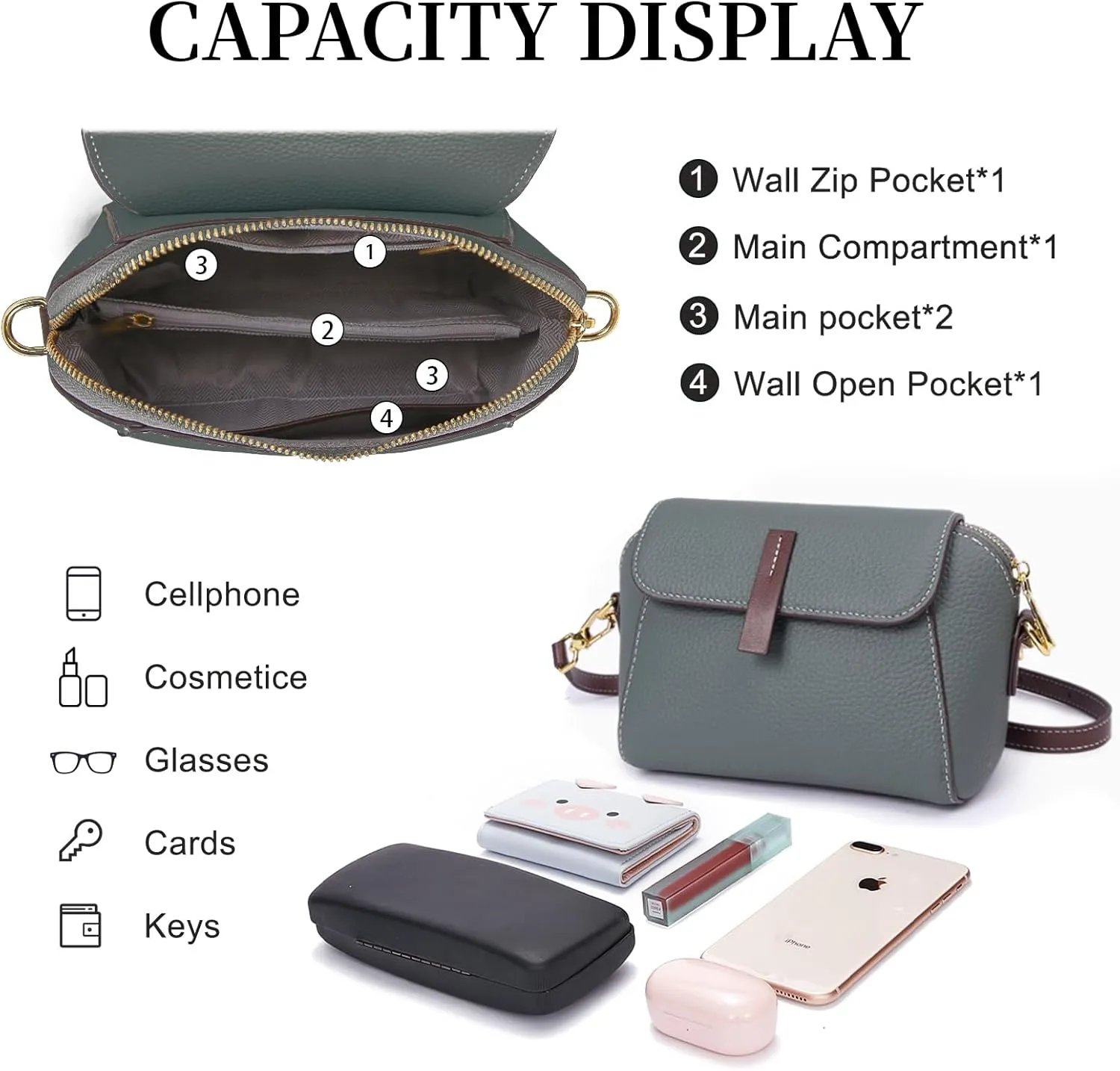 BOYATU Small Leather Crossbody Bags for Women: Genuine Leather Purse for Ladies - Retro Shoulder Handbags for Travel Commute