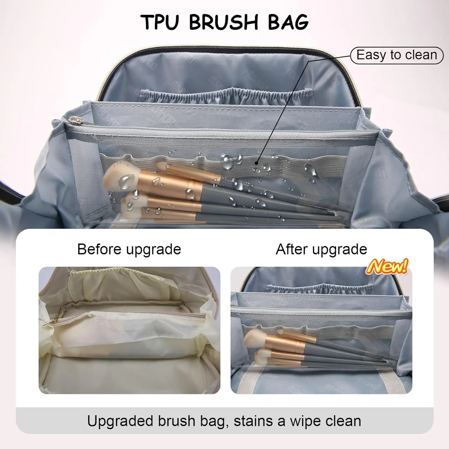 BOYATU Travel Makeup Bags Cosmetic Organizer Bag: 3-Set Large Capacity Make up Bag - PU Leather Toiletry Bags for Women - Wide Open Portable Pouch with Divider & Handle (07-Gray)