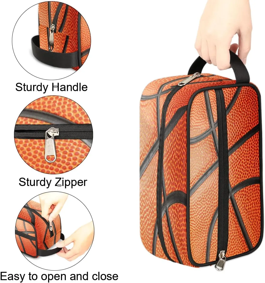 Boys Travel Toiletry Bag Basketball Texture Kids Waterproof Hanging Dopp Kit, Wash Bag with Large Capacity for Travel, Sports, Shower