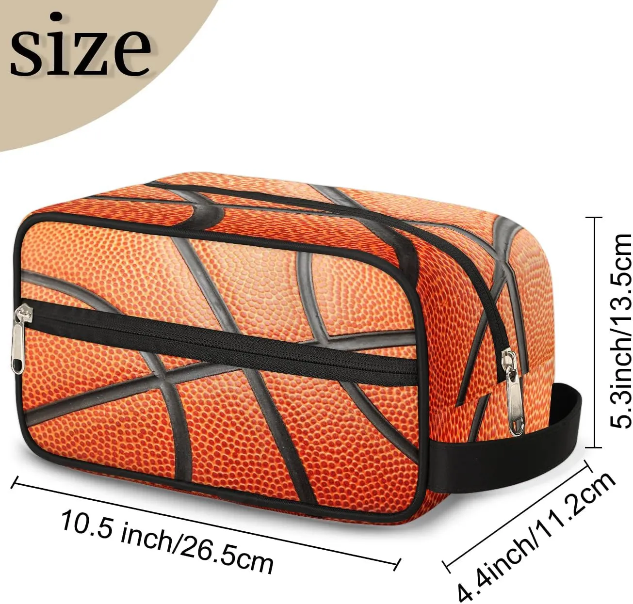 Boys Travel Toiletry Bag Basketball Texture Kids Waterproof Hanging Dopp Kit, Wash Bag with Large Capacity for Travel, Sports, Shower