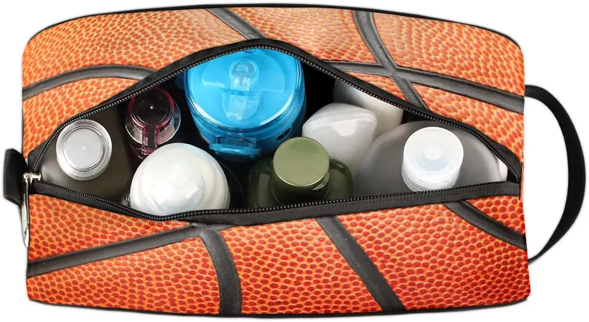 Boys Travel Toiletry Bag Basketball Texture Kids Waterproof Hanging Dopp Kit, Wash Bag with Large Capacity for Travel, Sports, Shower