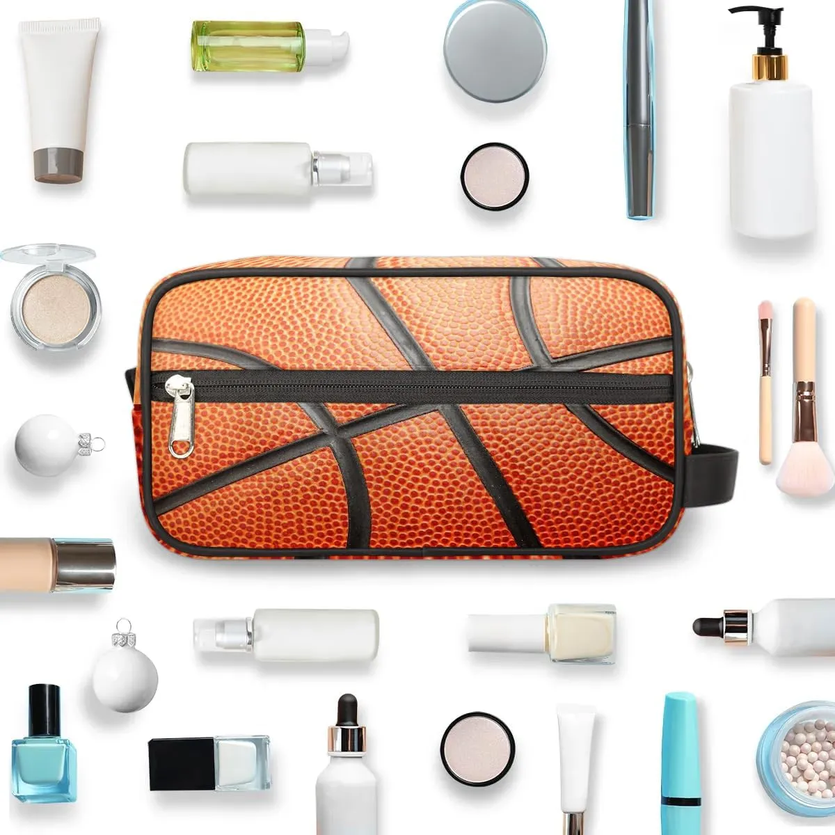 Boys Travel Toiletry Bag Basketball Texture Kids Waterproof Hanging Dopp Kit, Wash Bag with Large Capacity for Travel, Sports, Shower