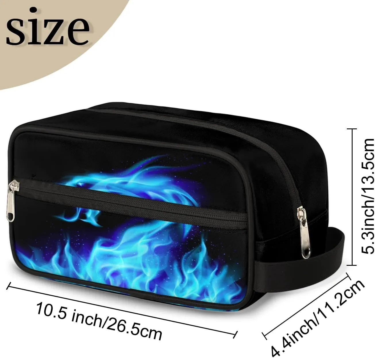 Boys Travel Toiletry Bag, Blue Fire Dragon Kids Waterproof Hanging Dopp Kit, Wash Bag with Large Capacity for Travel, Sports, Shower