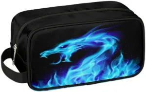 Boys Travel Toiletry Bag, Blue Fire Dragon Kids Waterproof Hanging Dopp Kit, Wash Bag with Large Capacity for Travel, Sports, Shower
