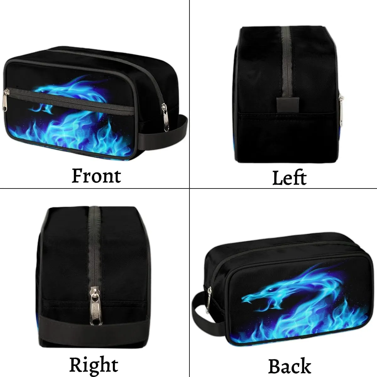Boys Travel Toiletry Bag, Blue Fire Dragon Kids Waterproof Hanging Dopp Kit, Wash Bag with Large Capacity for Travel, Sports, Shower