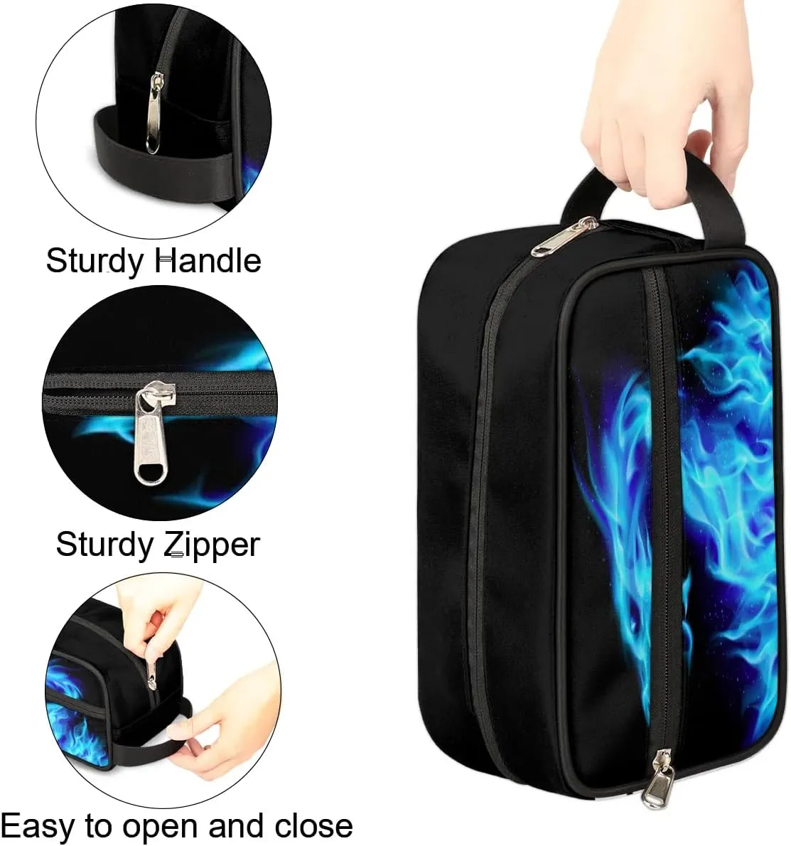 Boys Travel Toiletry Bag, Blue Fire Dragon Kids Waterproof Hanging Dopp Kit, Wash Bag with Large Capacity for Travel, Sports, Shower