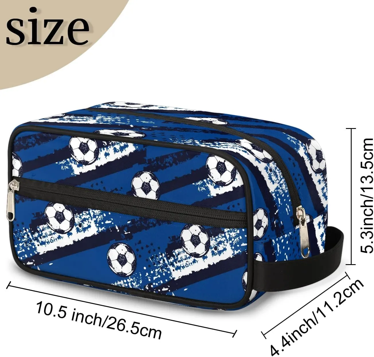 Boys Travel Toiletry Bag, Kids Waterproof Hanging Dopp Kit, Blue Soccer Wash Bag with Large Capacity for Travel, Sports, Shower