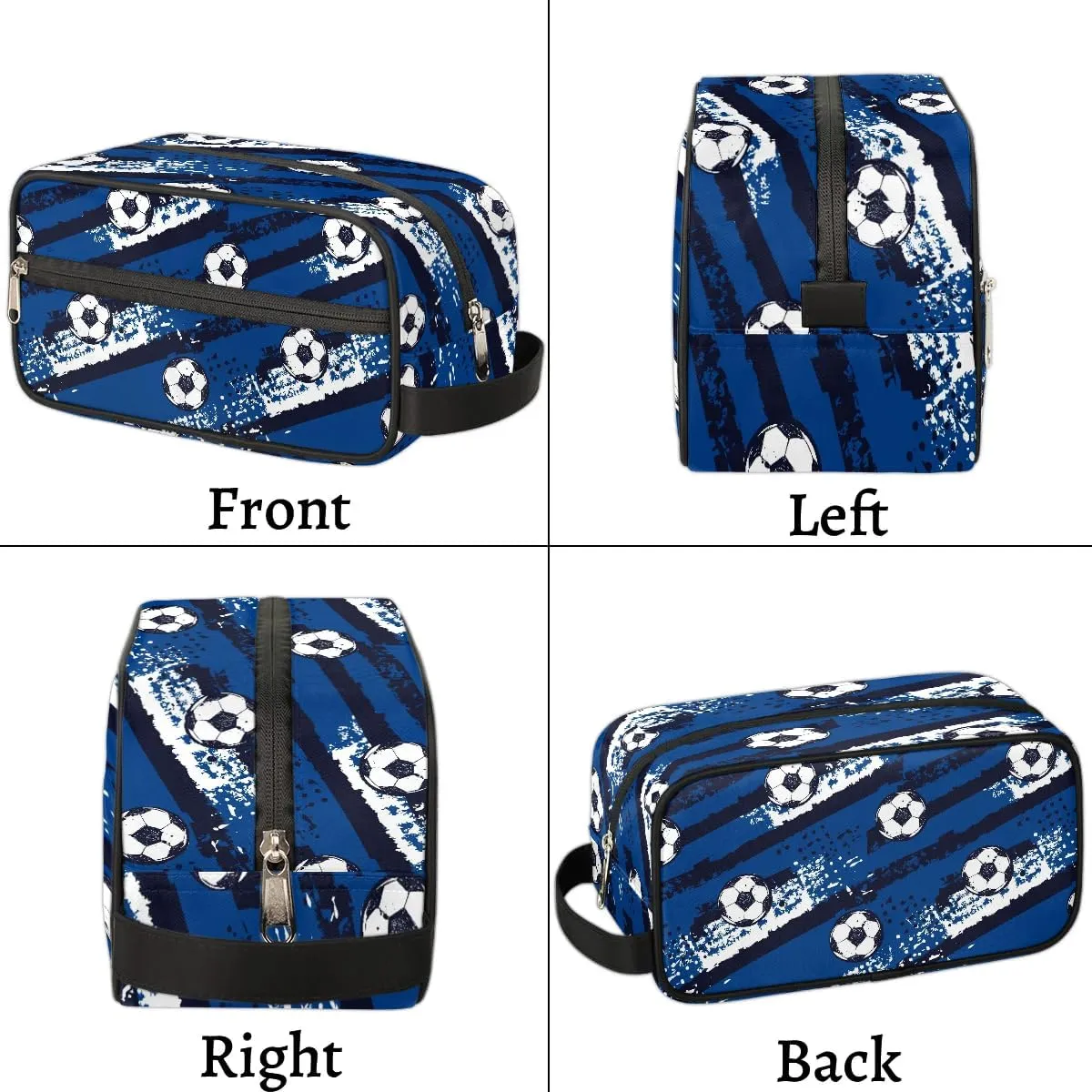 Boys Travel Toiletry Bag, Kids Waterproof Hanging Dopp Kit, Blue Soccer Wash Bag with Large Capacity for Travel, Sports, Shower