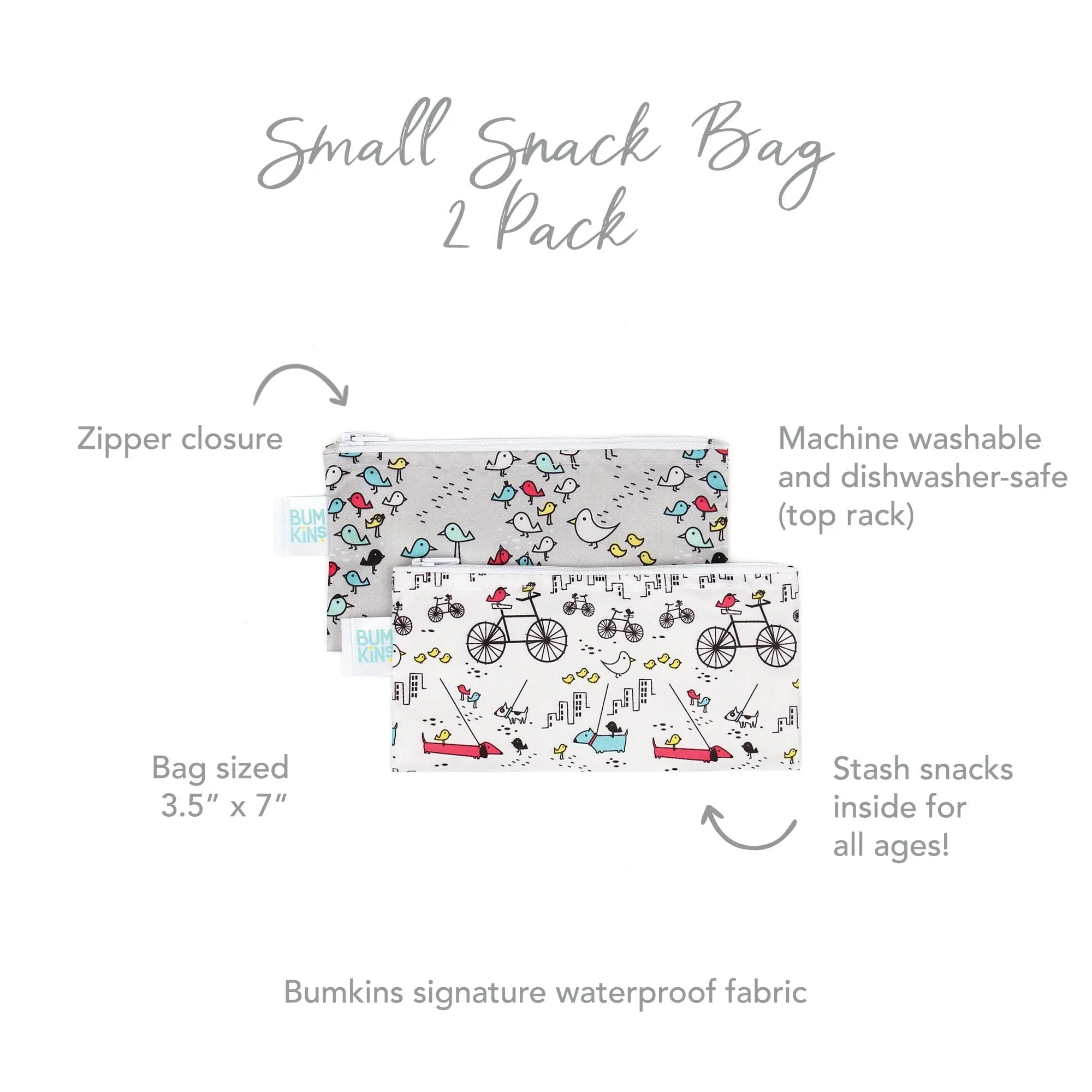 Bumkins Reusable Small Snack Bag, Set of 2