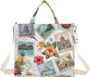 Burbuja Travel Postage Stamp Tote Bag for Women, Corduroy Tote Bag Handbag Crossbody Bag for Shopping Work Travel