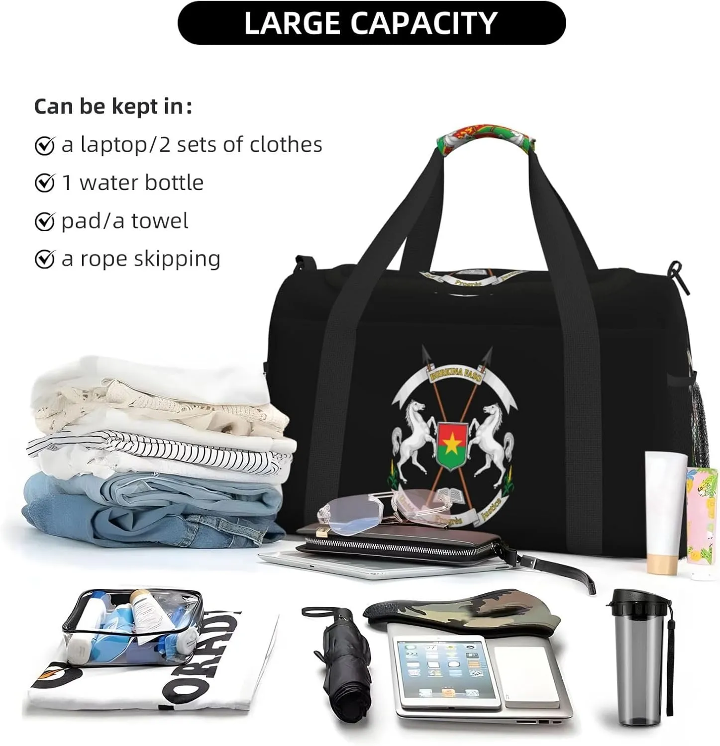 Burkina Faso National Emblem Travel Duffel Bag Large Foldable Waterproof Overnight Bag For Beach Swim Bags Pool Sports Gym