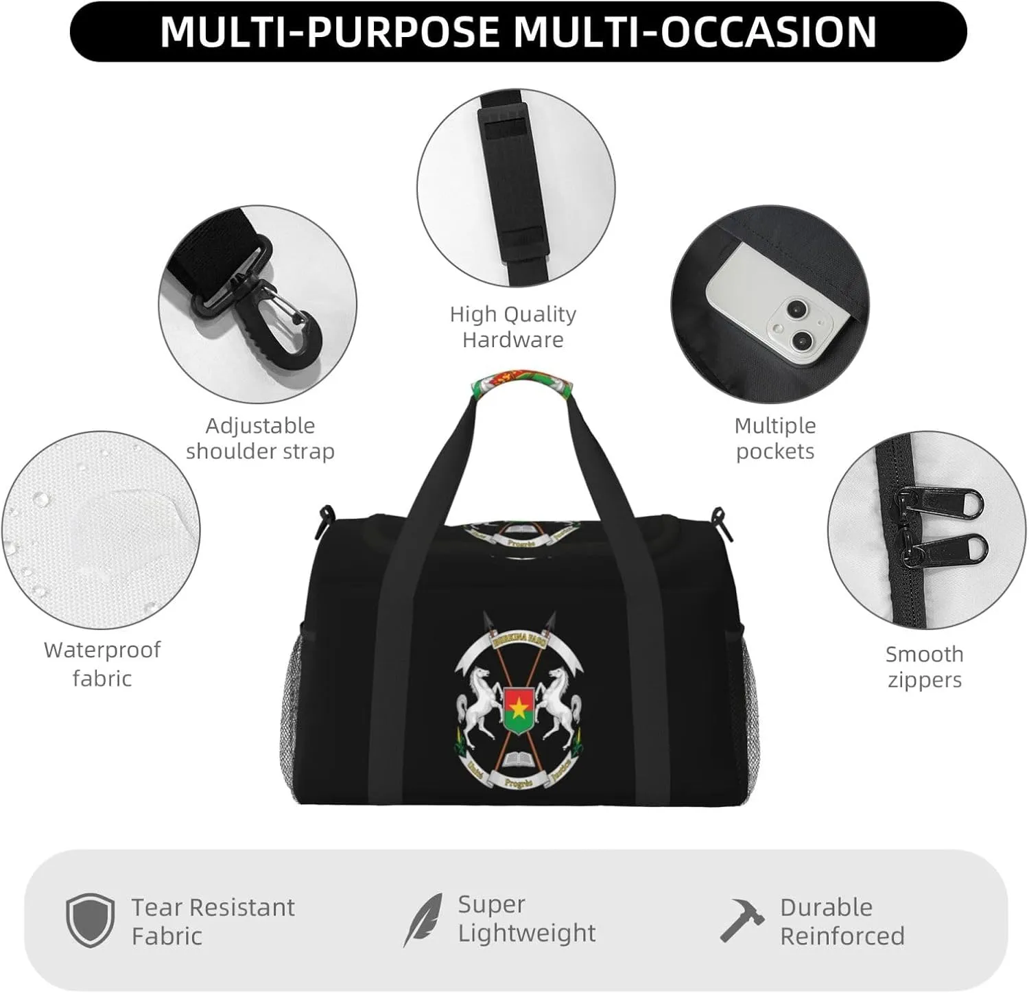 Burkina Faso National Emblem Travel Duffel Bag Large Foldable Waterproof Overnight Bag For Beach Swim Bags Pool Sports Gym