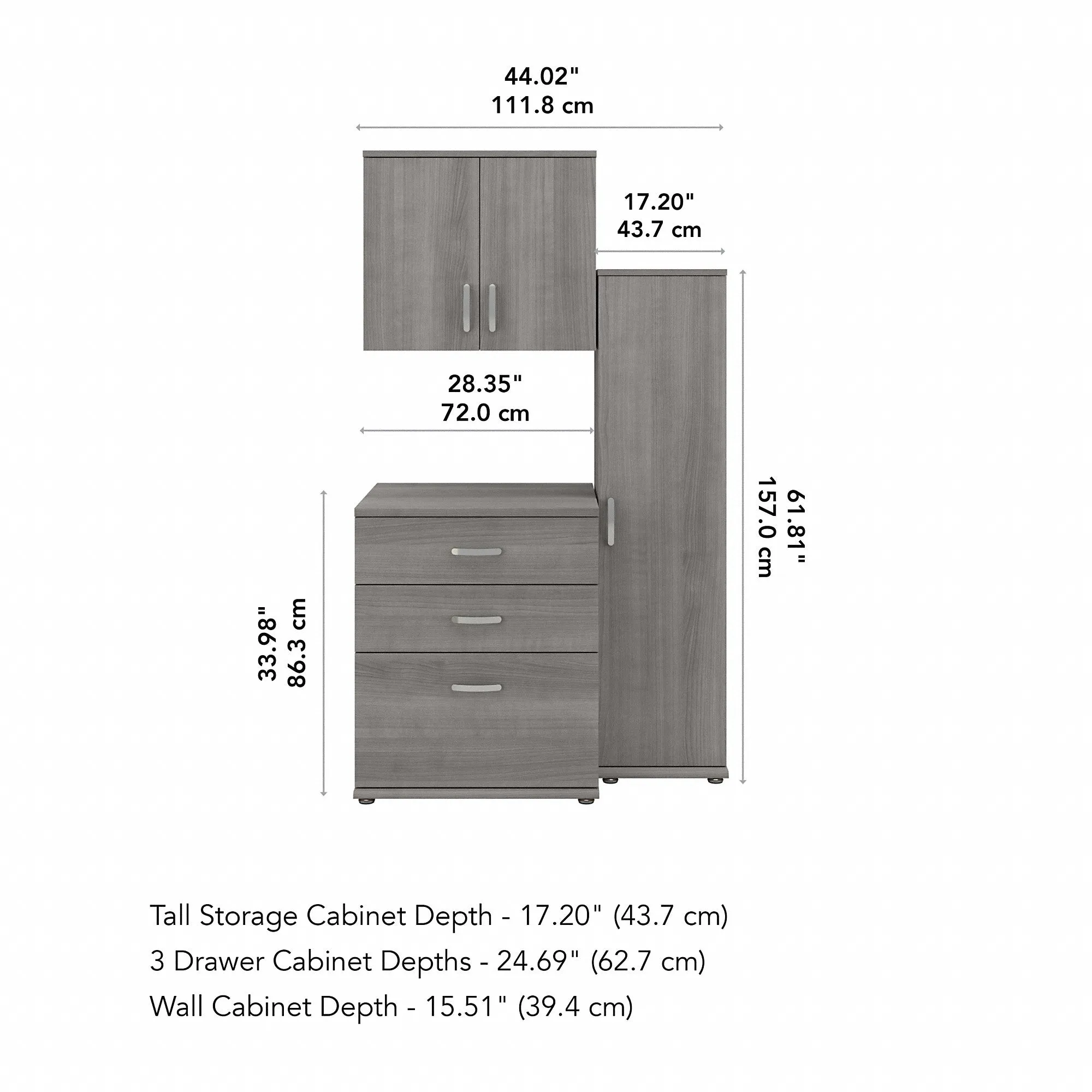 Bush Business Furniture Universal 44W 3 Piece Modular Storage Set with Floor and Wall Cabinets