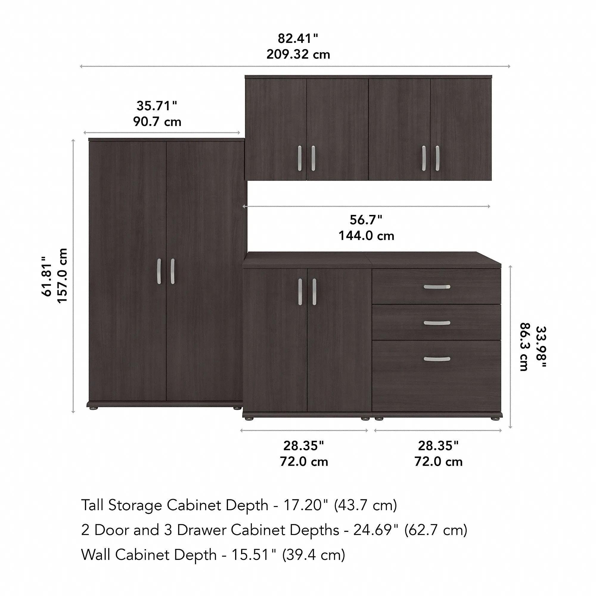 Bush Business Furniture Universal 92W 5 Piece Modular Storage Set with Floor and Wall Cabinets