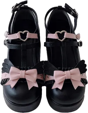 BYOMIGY Mary Jane Shoes Women Goth Platform Heels Chunky Heel Pumps with Ankle Strap Wedge Heels for Women