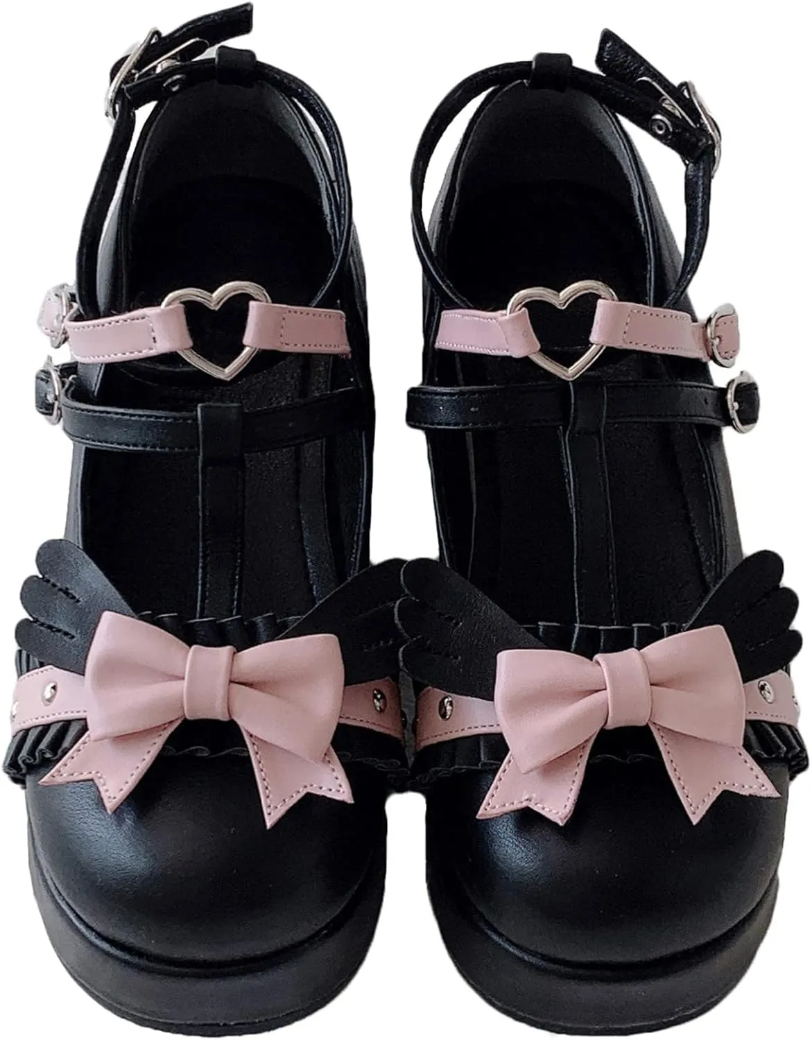 BYOMIGY Mary Jane Shoes Women Goth Platform Heels Chunky Heel Pumps with Ankle Strap Wedge Heels for Women