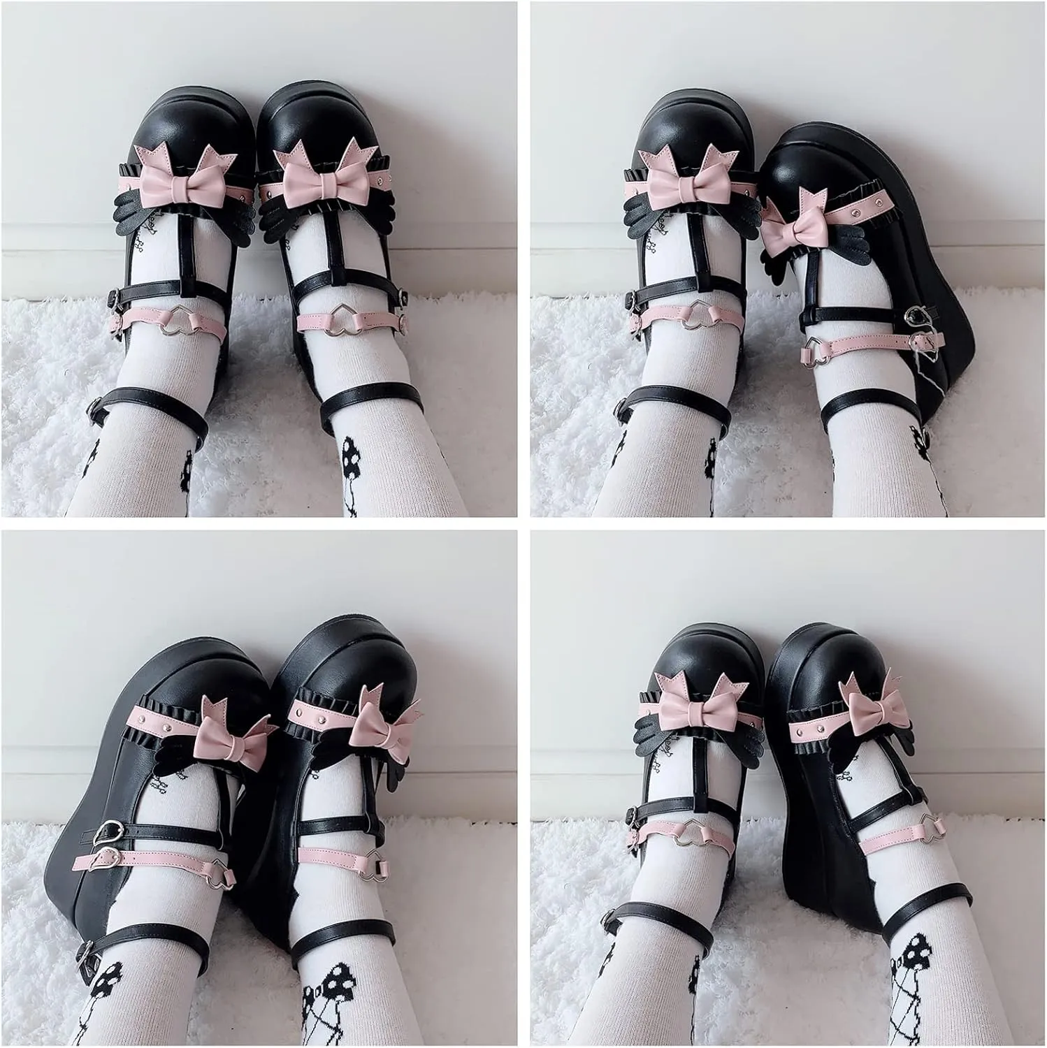 BYOMIGY Mary Jane Shoes Women Goth Platform Heels Chunky Heel Pumps with Ankle Strap Wedge Heels for Women
