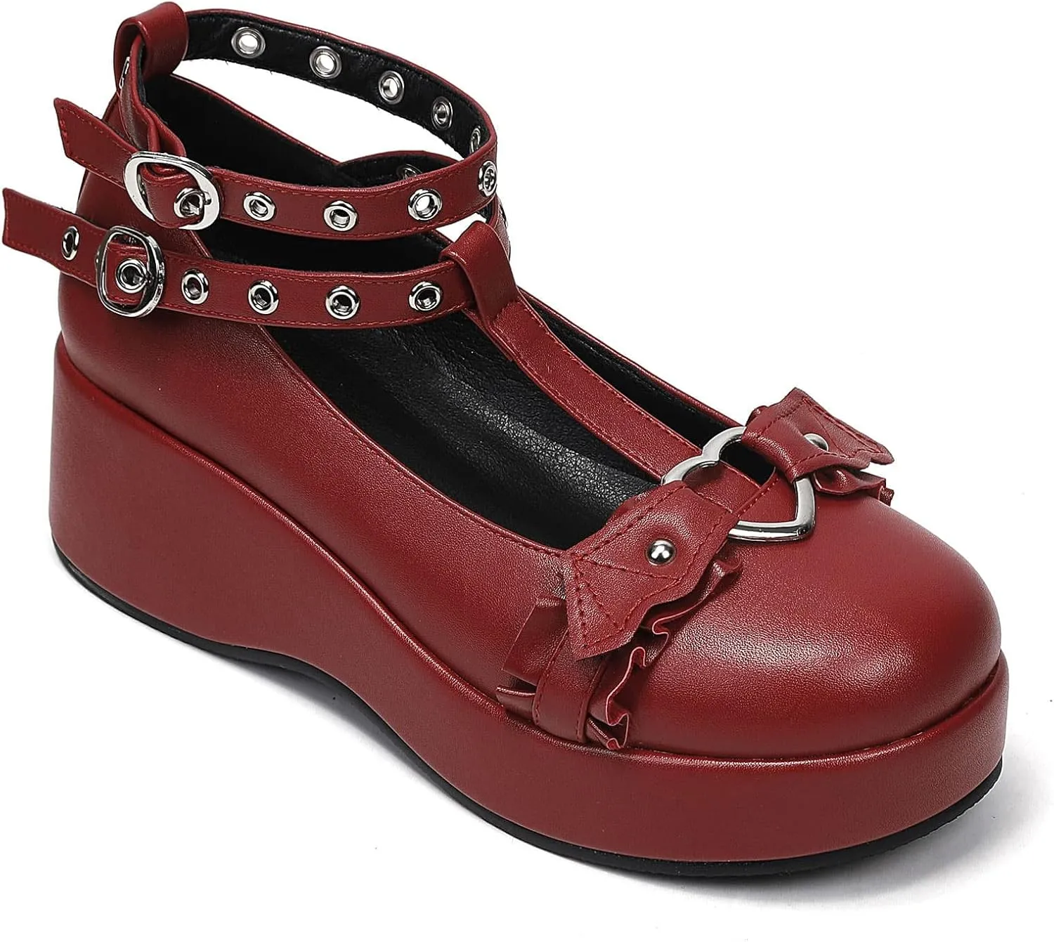 BYOMIGY Mary Jane Shoes Women Goth Platform Heels Chunky Heel Pumps with Ankle Strap Wedge Heels for Women