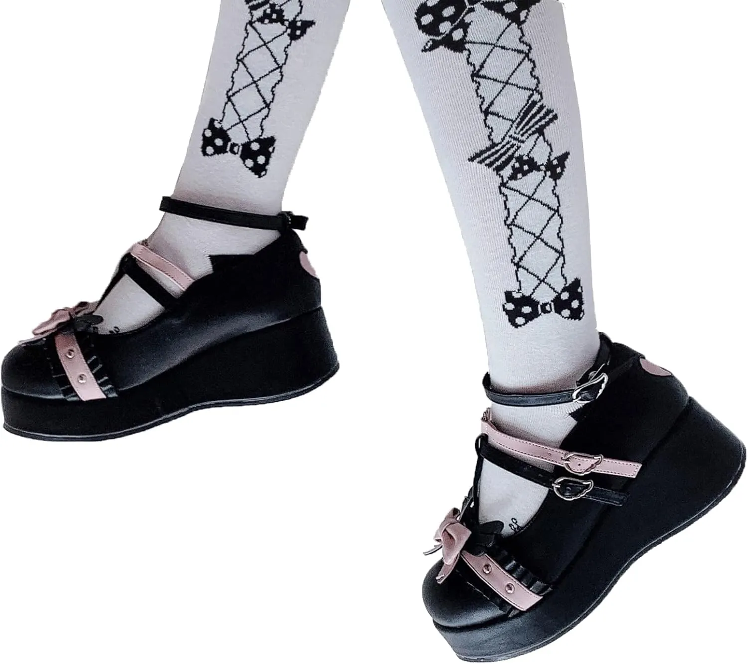 BYOMIGY Mary Jane Shoes Women Goth Platform Heels Chunky Heel Pumps with Ankle Strap Wedge Heels for Women