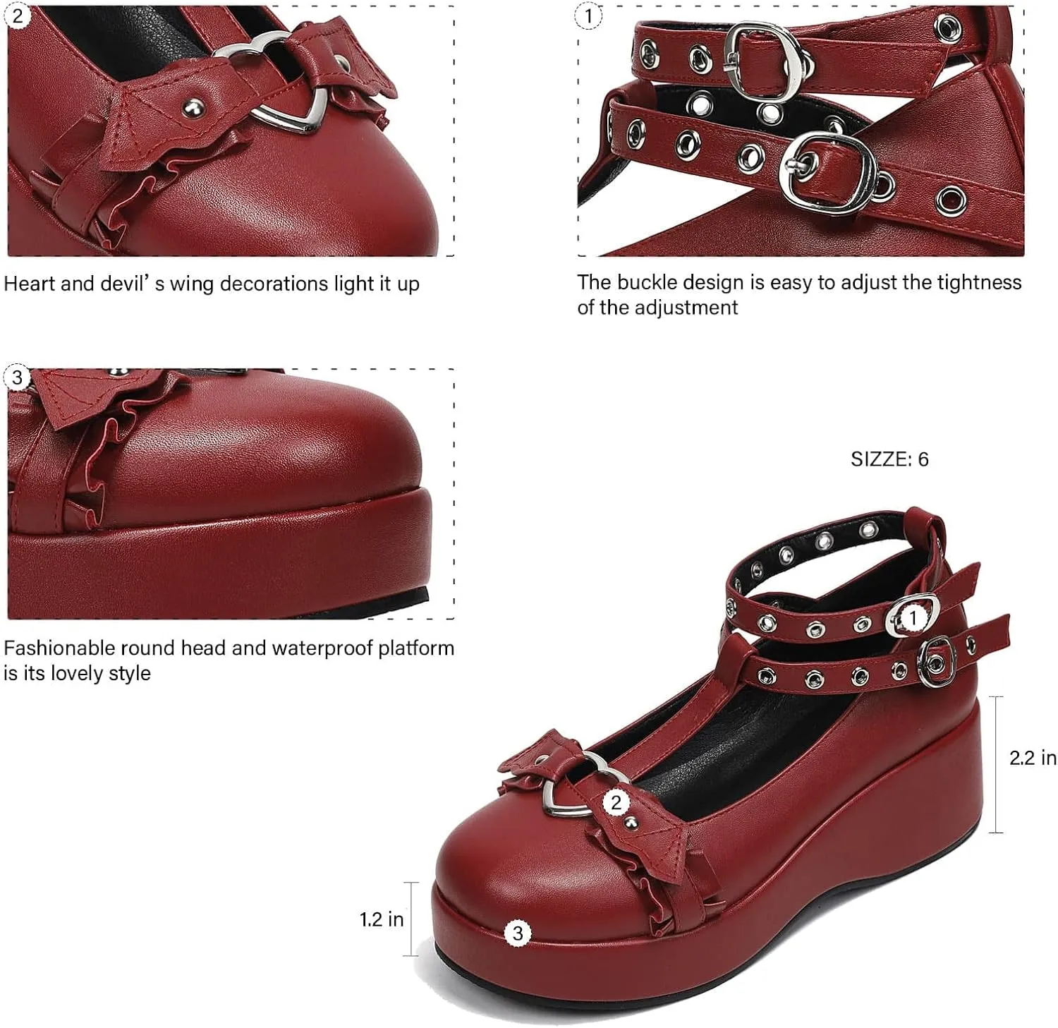 BYOMIGY Mary Jane Shoes Women Goth Platform Heels Chunky Heel Pumps with Ankle Strap Wedge Heels for Women