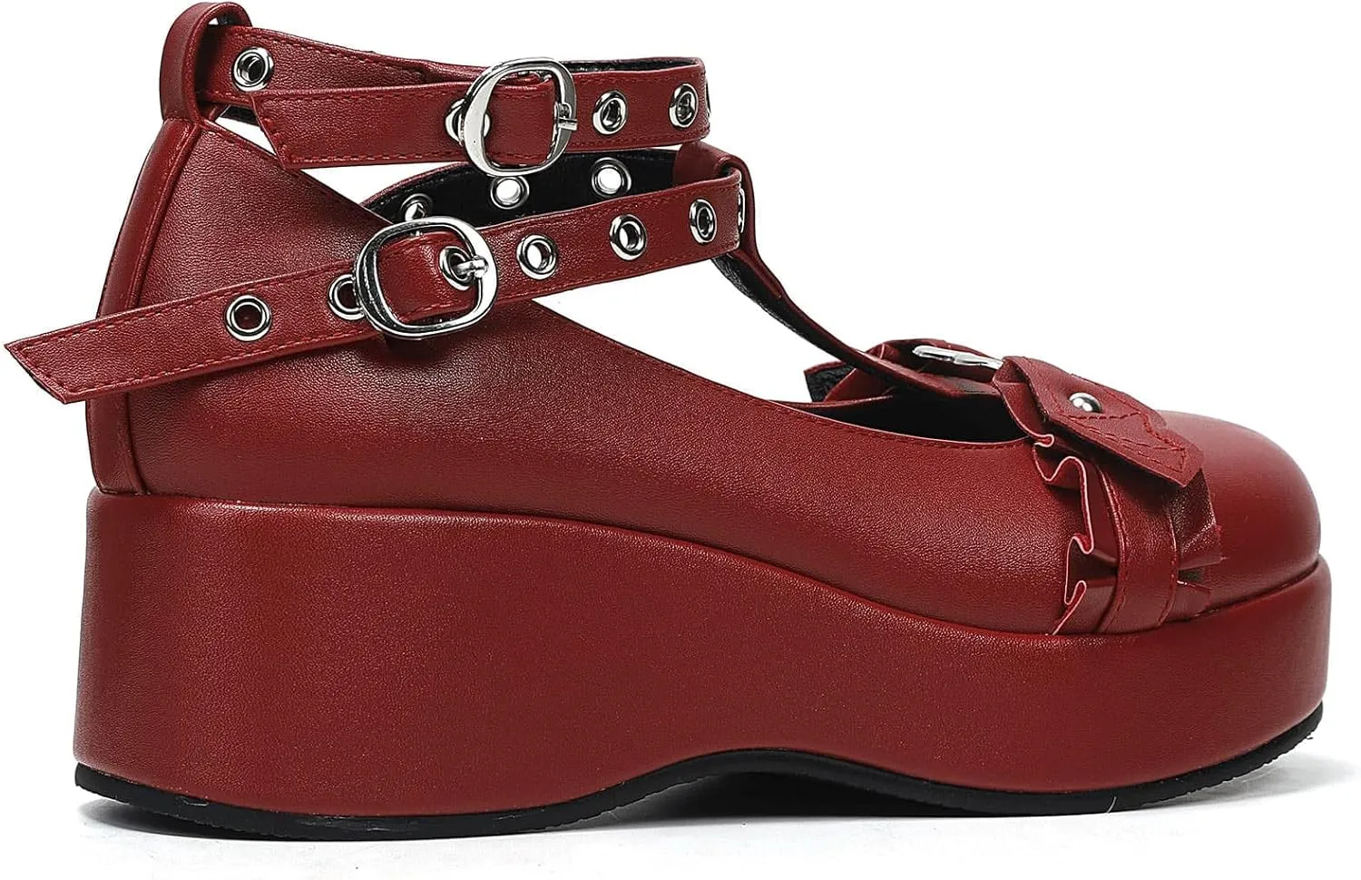 BYOMIGY Mary Jane Shoes Women Goth Platform Heels Chunky Heel Pumps with Ankle Strap Wedge Heels for Women