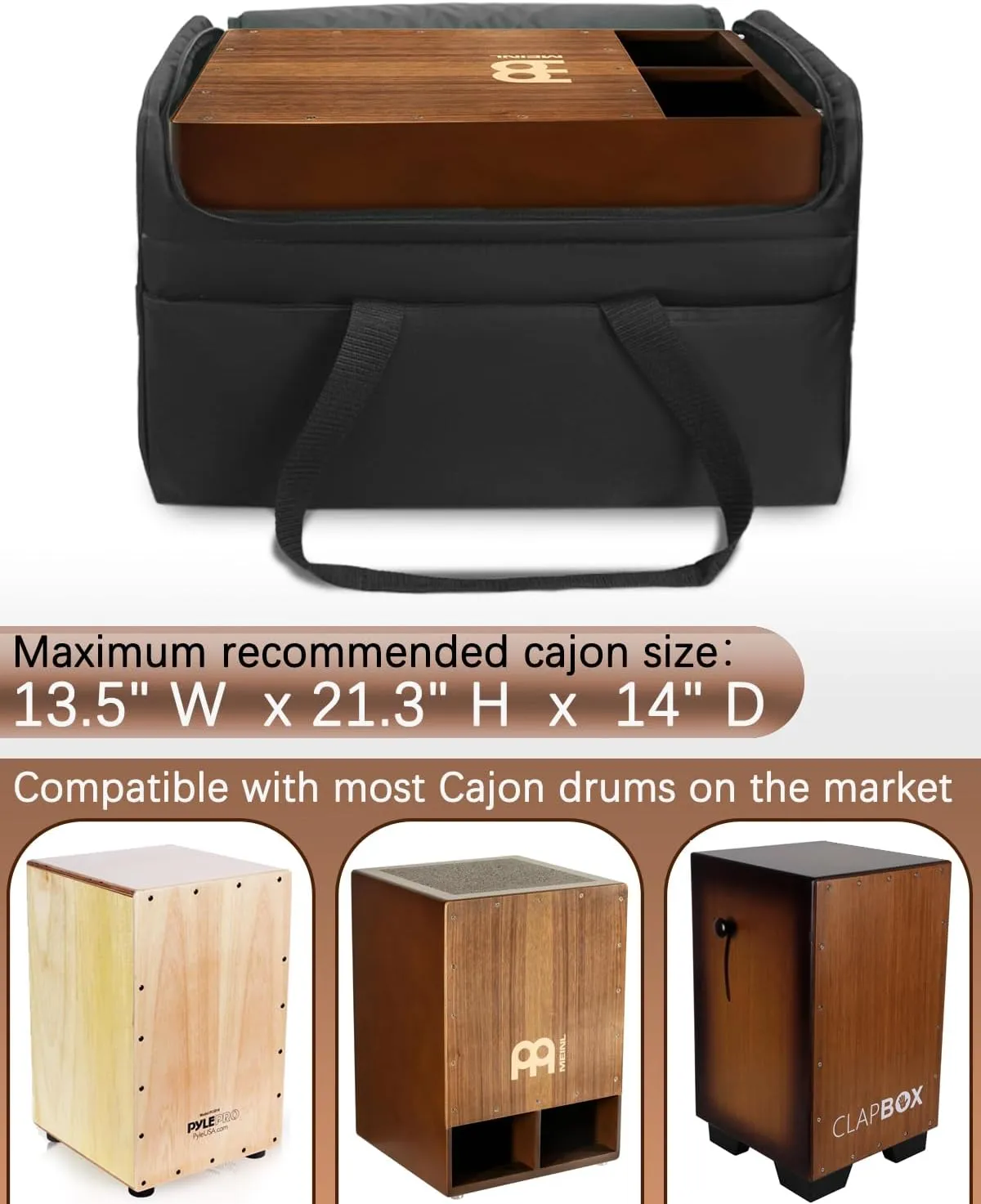 Cajon Box Drum Carry Bag with Carry Handle and Shoulder Straps (Maximum Recommended Cajon Size is 13.5"×21"×14")