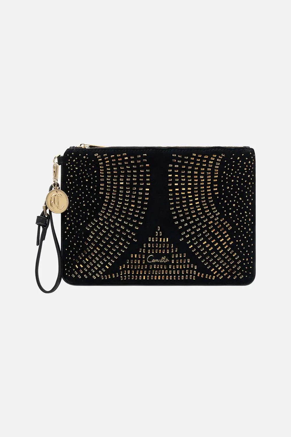 CAMILLA - Suede Zip Top Clutch BLACK