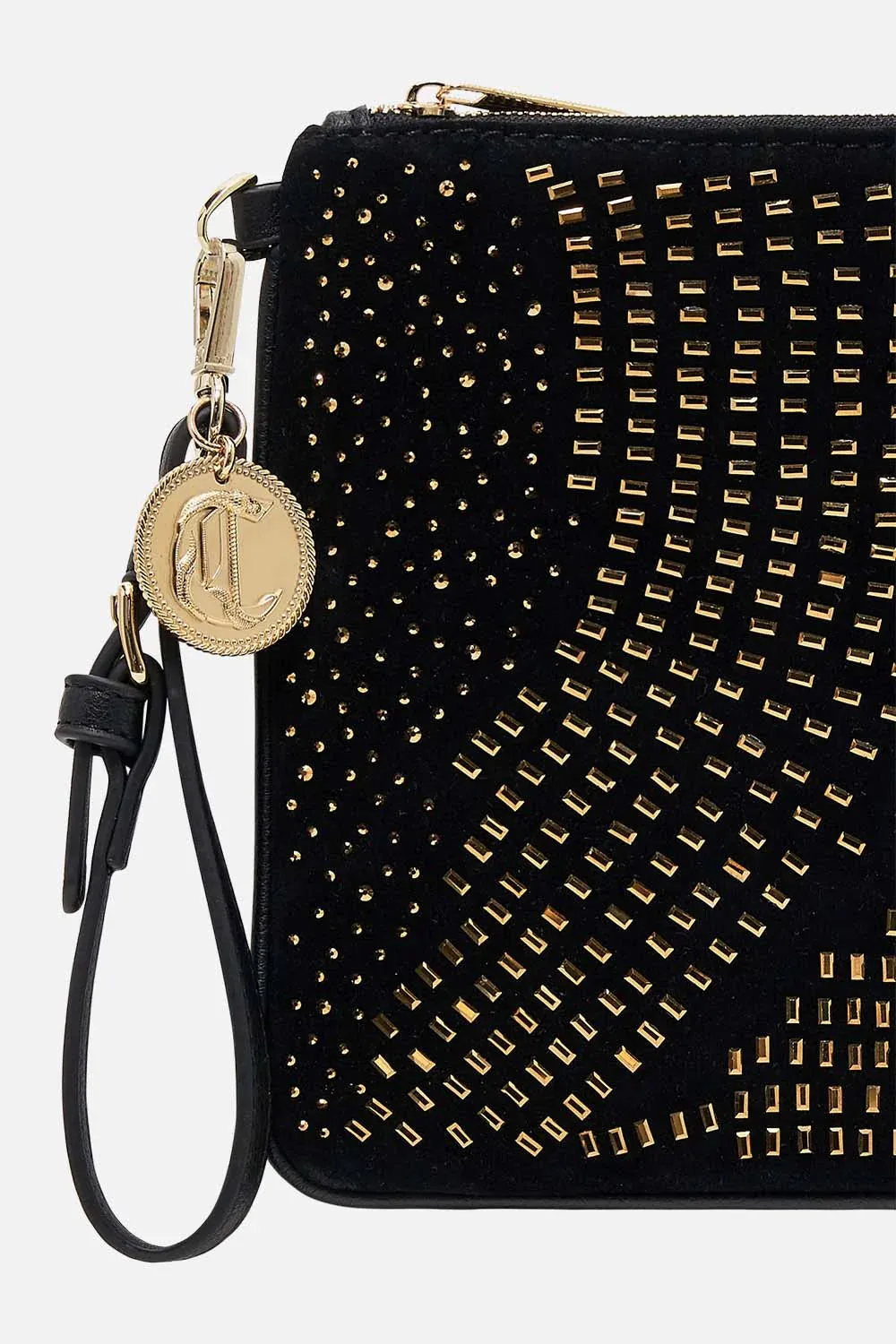 CAMILLA - Suede Zip Top Clutch BLACK