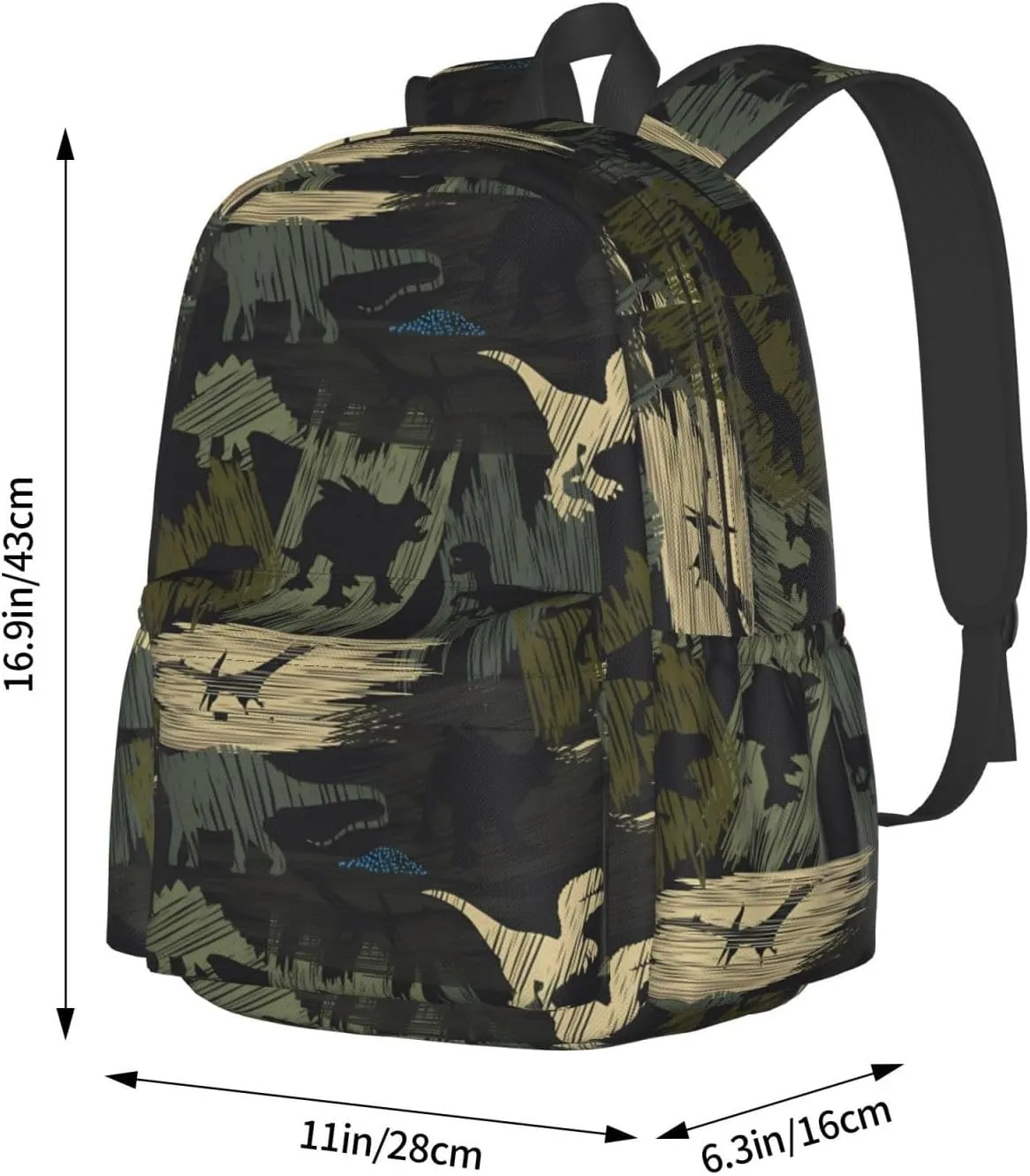 Camouflage Dinosaur Pattern Laptop Backpack Shoulder Bag Laptop Pack Travel Backpacks Commuter Back Pack Casual Daypack Bags With Side Pockets