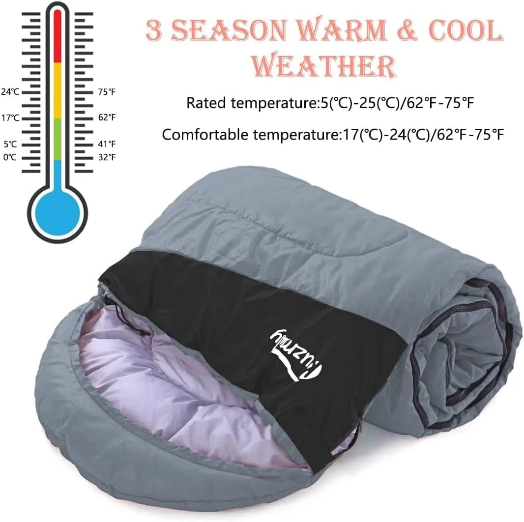 Camping Sleeping Bag 3 Seasons Lightweight &Waterproof with Compression Sack Camping Sleeping Bag Indoor & Outdoor for Adults & Kids