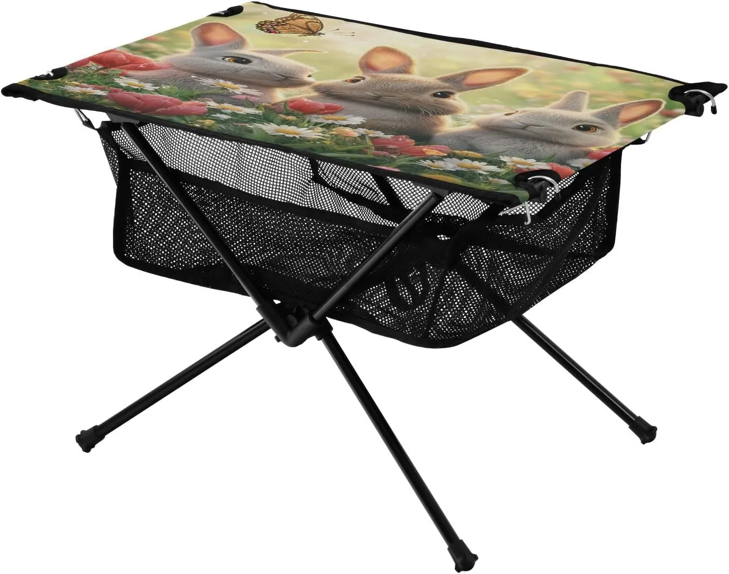 Camping Table Lightweight Portable Folding Table with Mesh Storage Net Flower Three Rabbit Daisies Ideal for Camping Hiking Beach Picnic Travel Backyard
