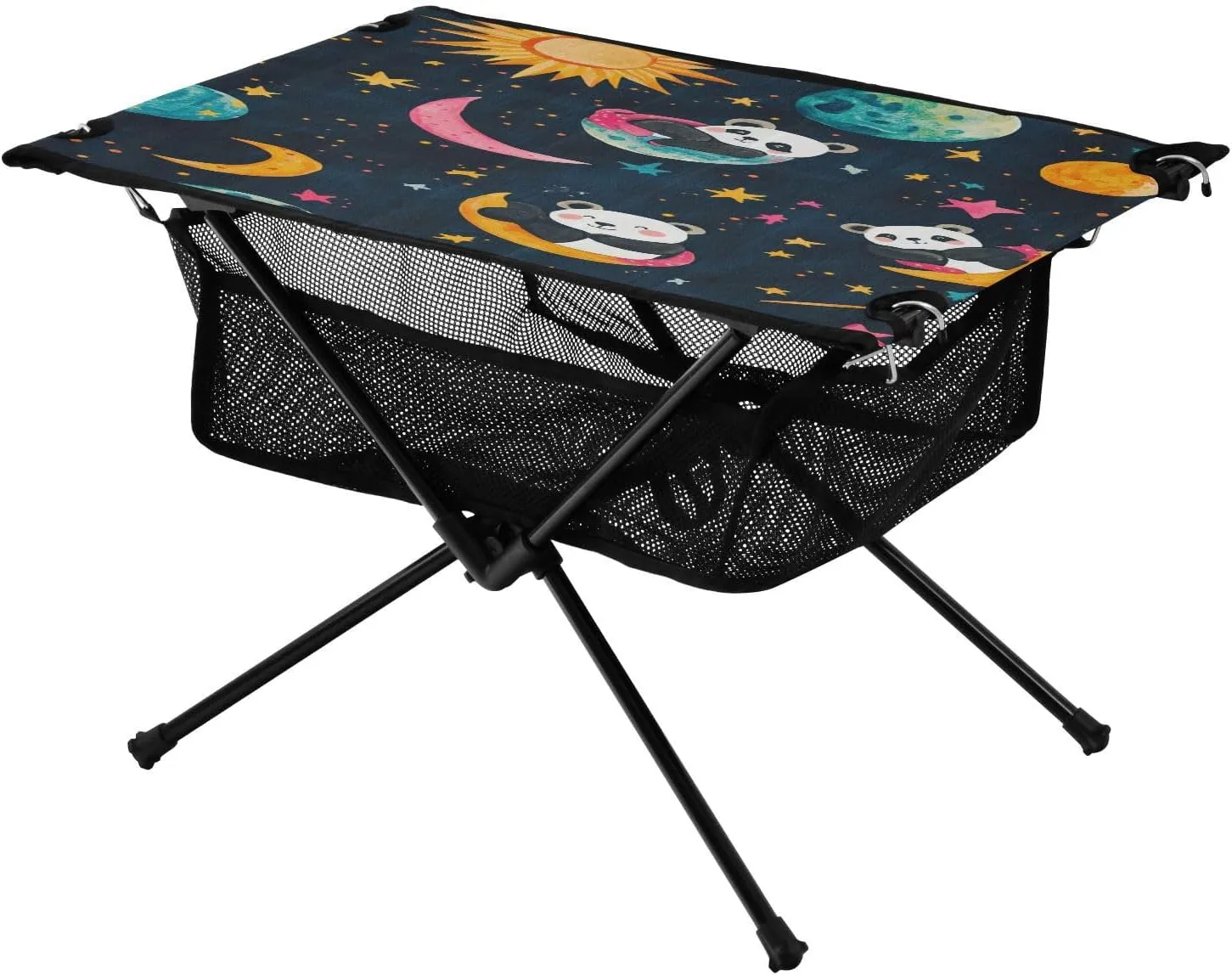 Camping Table Lightweight Portable Folding Table with Mesh Storage Net Panda Star Moon Ideal for Camping Hiking Beach Picnic Travel Backyard