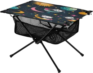 Camping Table Lightweight Portable Folding Table with Mesh Storage Net Panda Star Moon Ideal for Camping Hiking Beach Picnic Travel Backyard