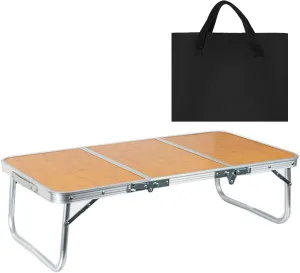 Camping Table Outdoor Picnic Folding Table Lightweight Folding Camping Table Heavy Duty Aluminum Frame Bamboo Top Camping Hiking Backpacking BBQ Portable Collapsible Table Wooden Color
